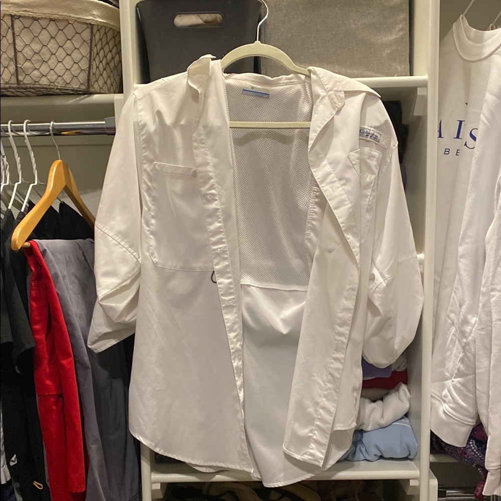 Columbia White PFG Button Down Shirt
